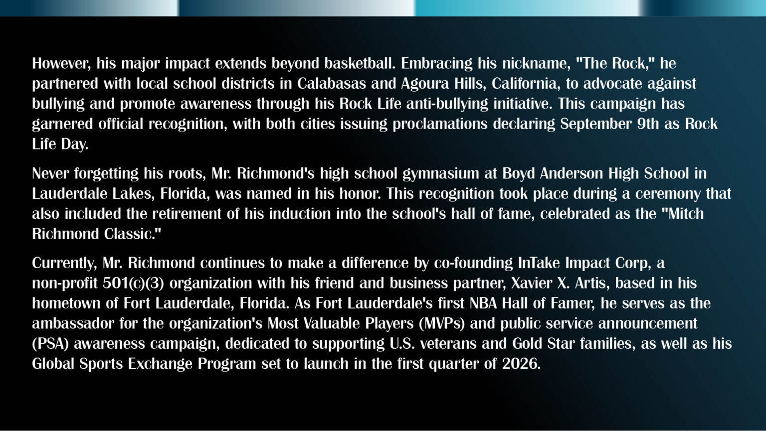Mitch Richmond Bio - Community Leadership